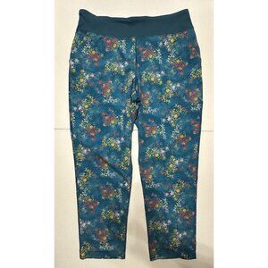 Lands' End Everyday Active Leggings Baltic Teal Color Splotches Zip Pockets Sz L